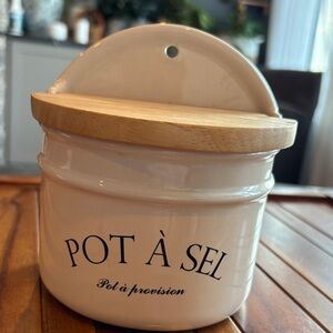 Kiss that Frog Ceramic POT A SEL French Style Old World Wall Mount Salt Box